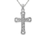 14K White Gold Fancy Cross Pendant Necklace with Chain